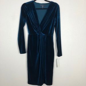 Maggy London Deep Teal Velvet Long Sleeve Knot-Front Dress